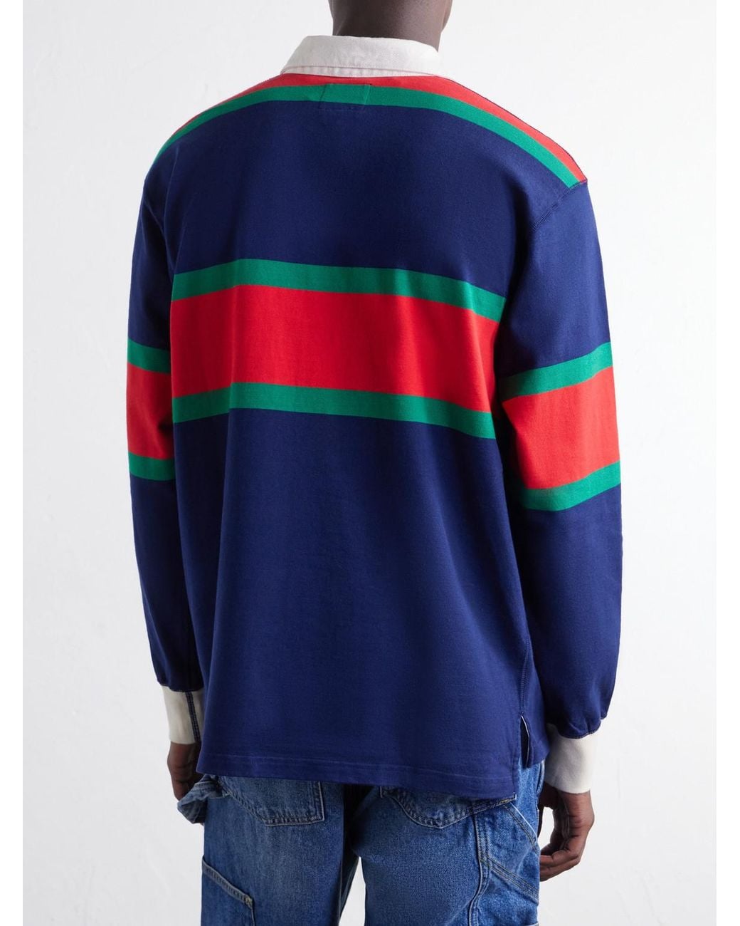 Drake's Blue Striped Twill-Trimmed Cotton-Jersey Polo Shirt for men