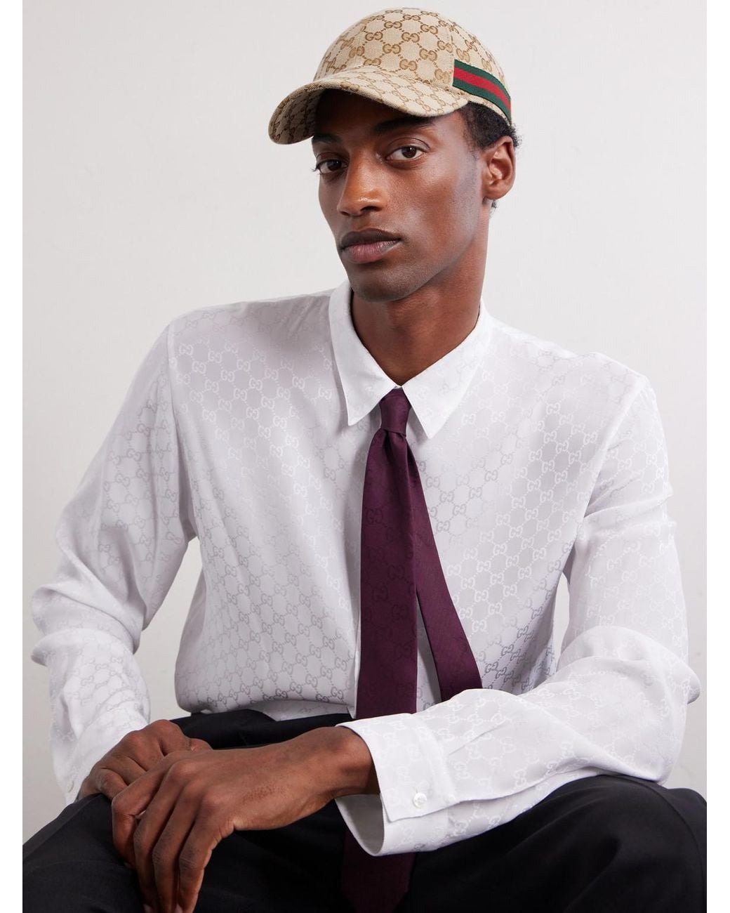 Gucci Natural Webbing-Trimmed Logo-Jacquard Canvas Cap for men