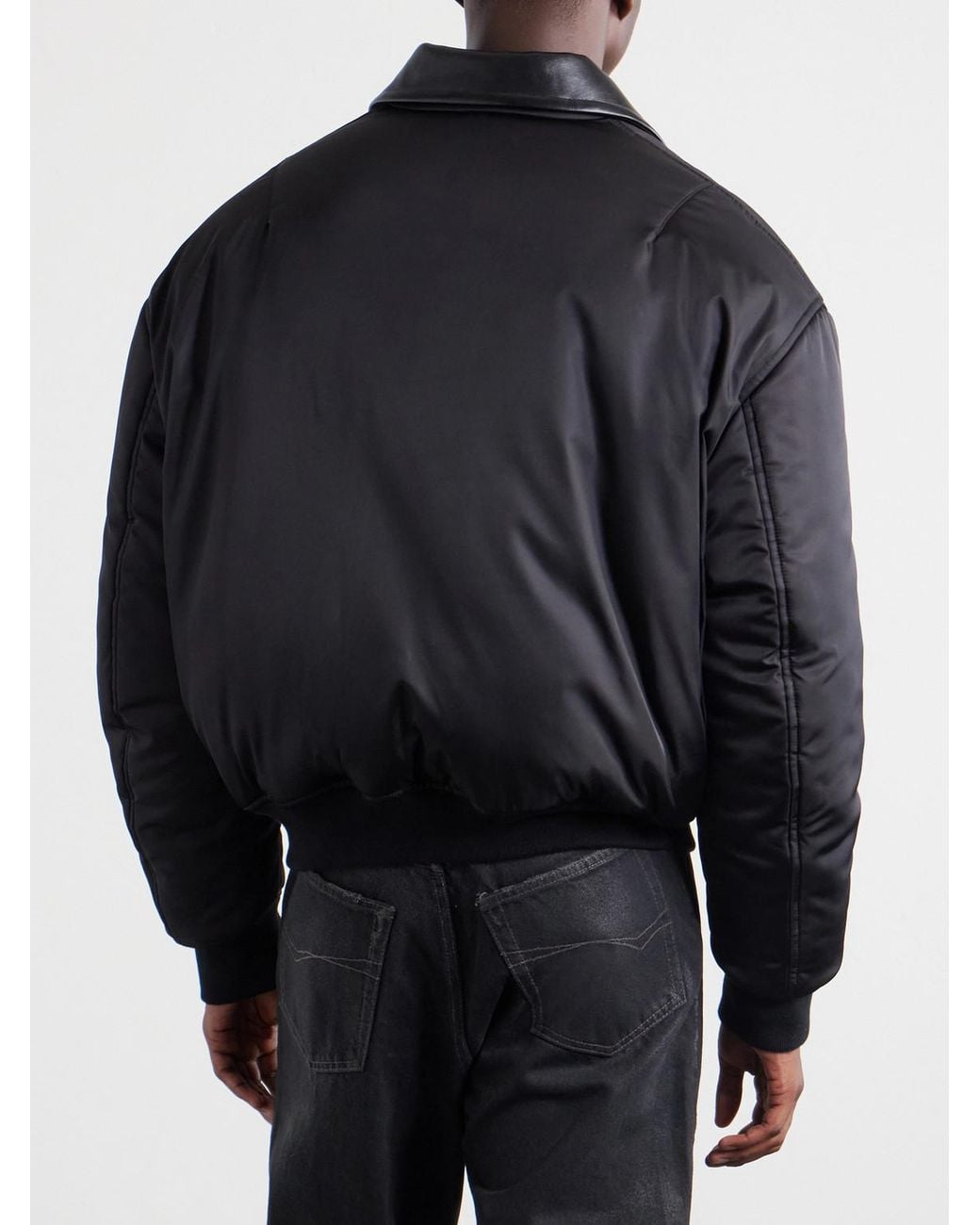Balenciaga Black Coccon Leather-trimmed Padded Shell Bomber Jacket for men