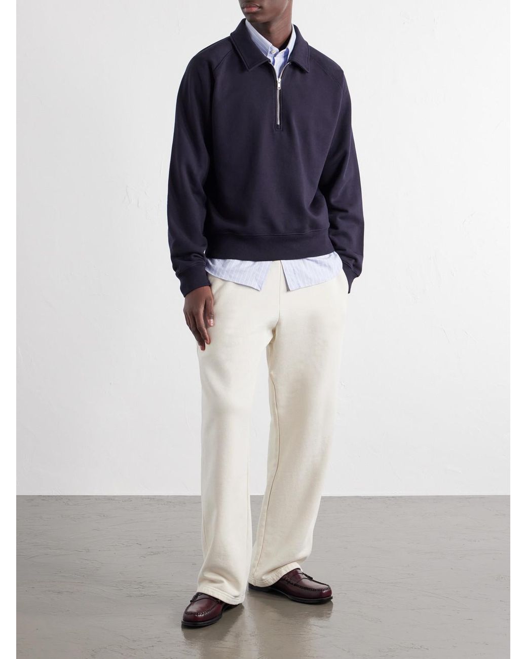 Officine Generale Blue Payo Organic Cotton-Blend Half-Zip Polo Sweater for men