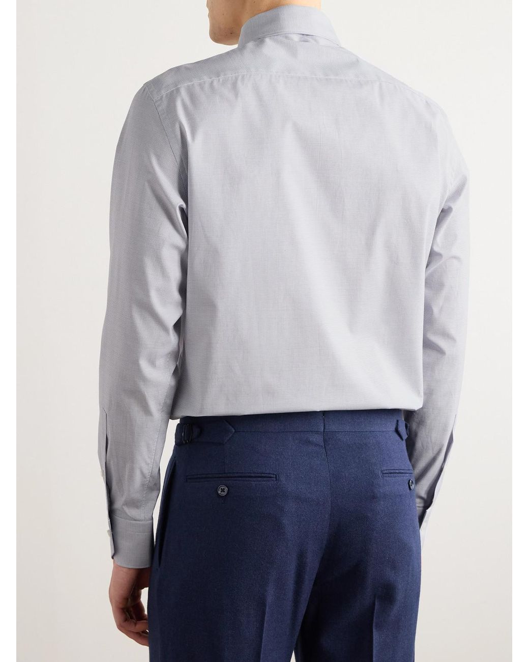 Zegna Gray Cutaway-Collar Checked Cotton Shirt for men