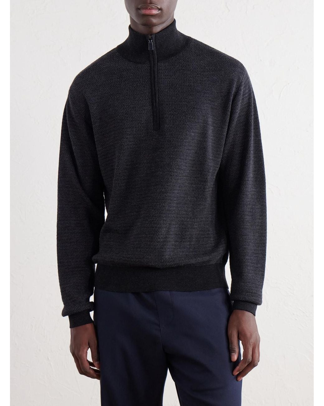Frescobol Carioca Blue Heitor Merino Wool Half-Zip Sweater for men
