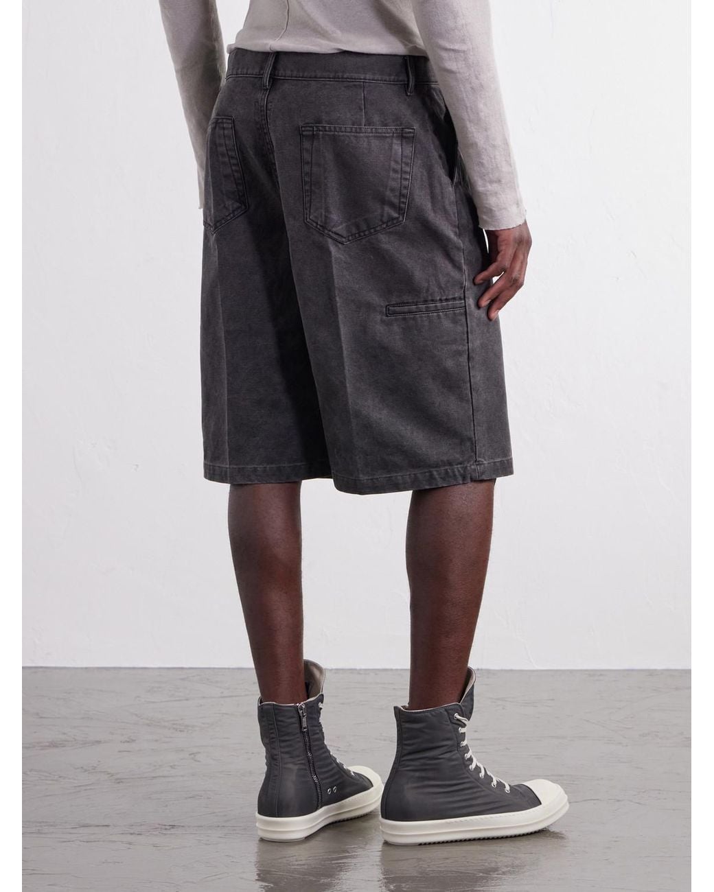 Rick Owens Gray Work Straight-Leg Cotton-Canvas Shorts for men