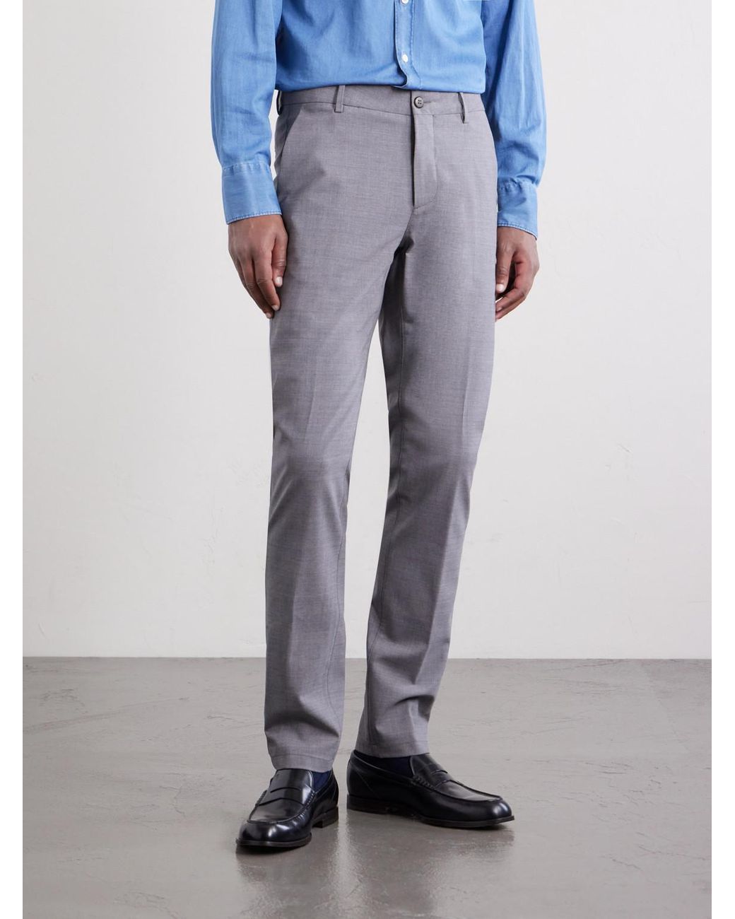 Eleventy Gray Slim-fit Tapered Stretch-wool Flannel Trousers for men
