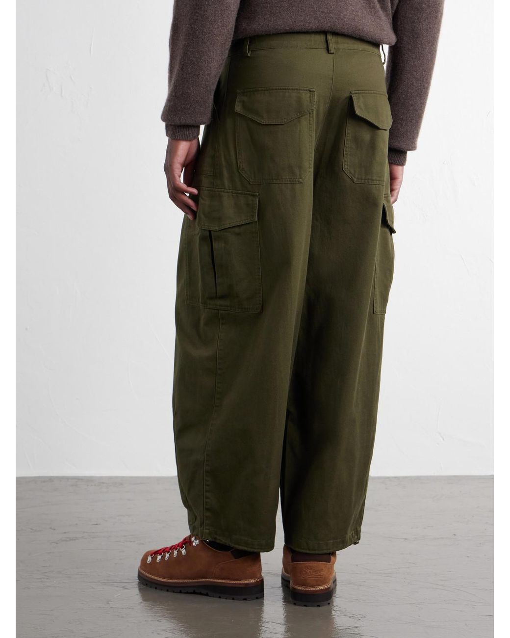 FRIZMWORKS Green Wide-Leg Cotton-Twill Drawstring Cargo Trousers for men