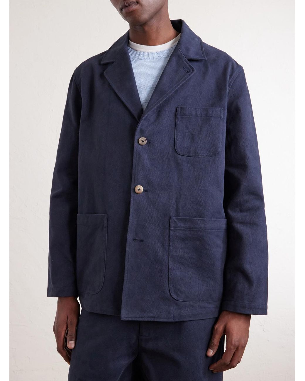 De Bonne Facture Blue Traveler Cotton-Twill Suit Jacket for men