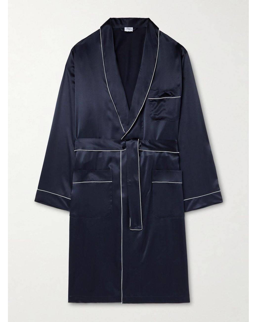 Zimmerli of Switzerland Blue Belted Silk-satin Robe for men
