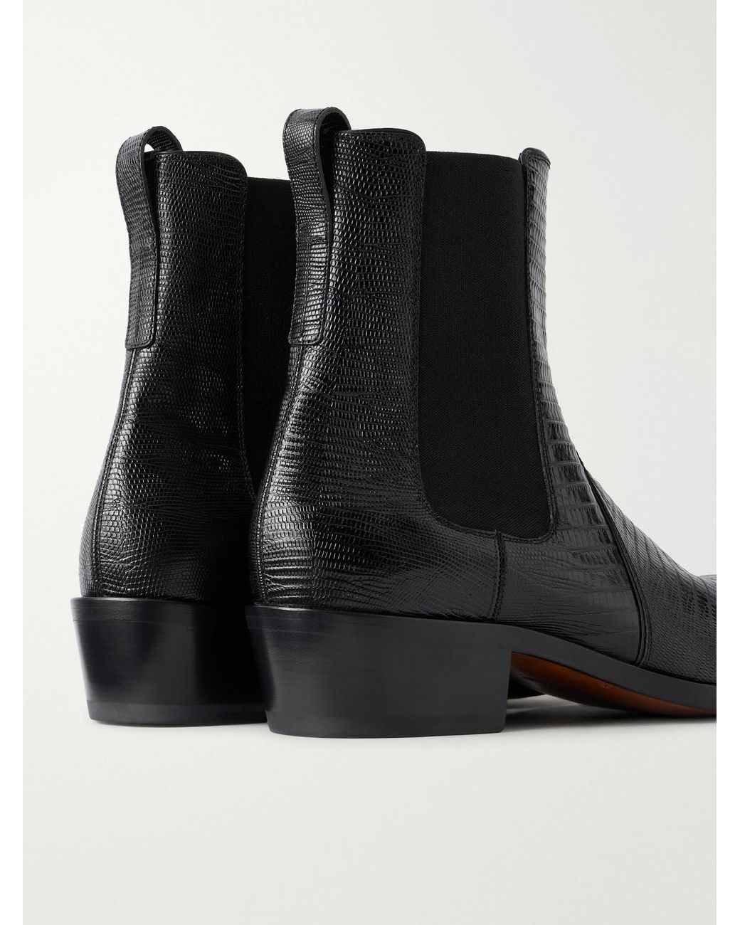 Tom Ford Black Dagger Lizard-Effect Leather Chelsea Boots for men