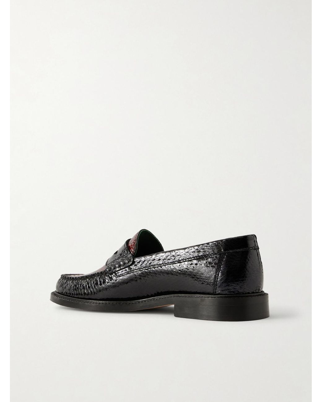 VINNY'S Black Yardee Snake-effect Patent-leather Loafers for men