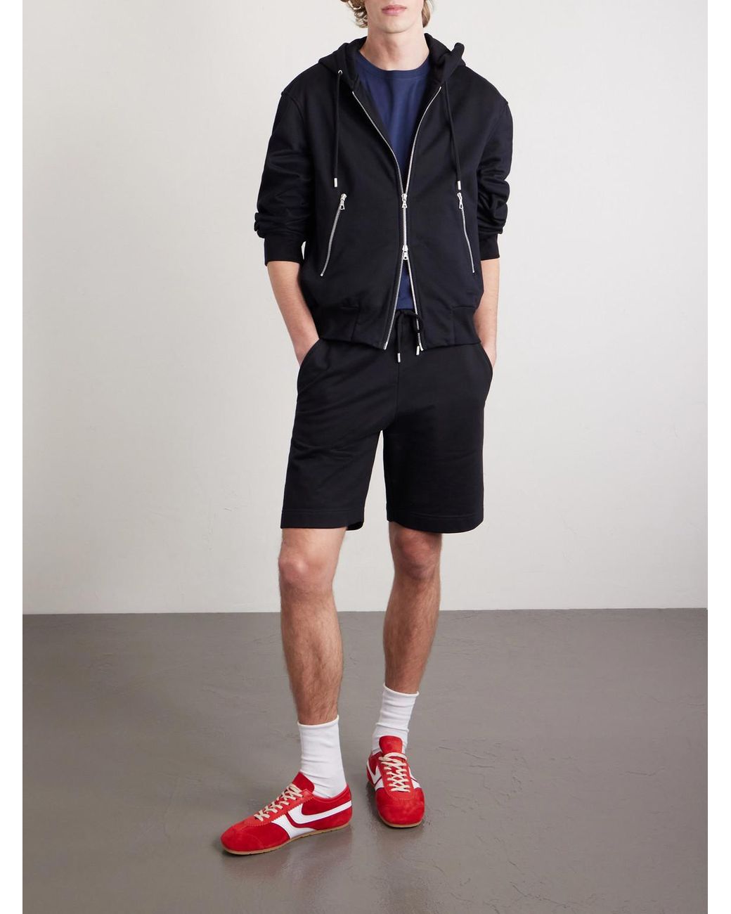 Dries Van Noten Blue Straight-Leg Cotton-Jersey Drawstring Shorts for men