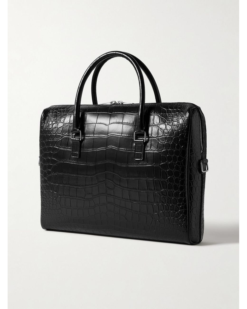 Saint Laurent Black Croc-Effect Leather Briefcase for men