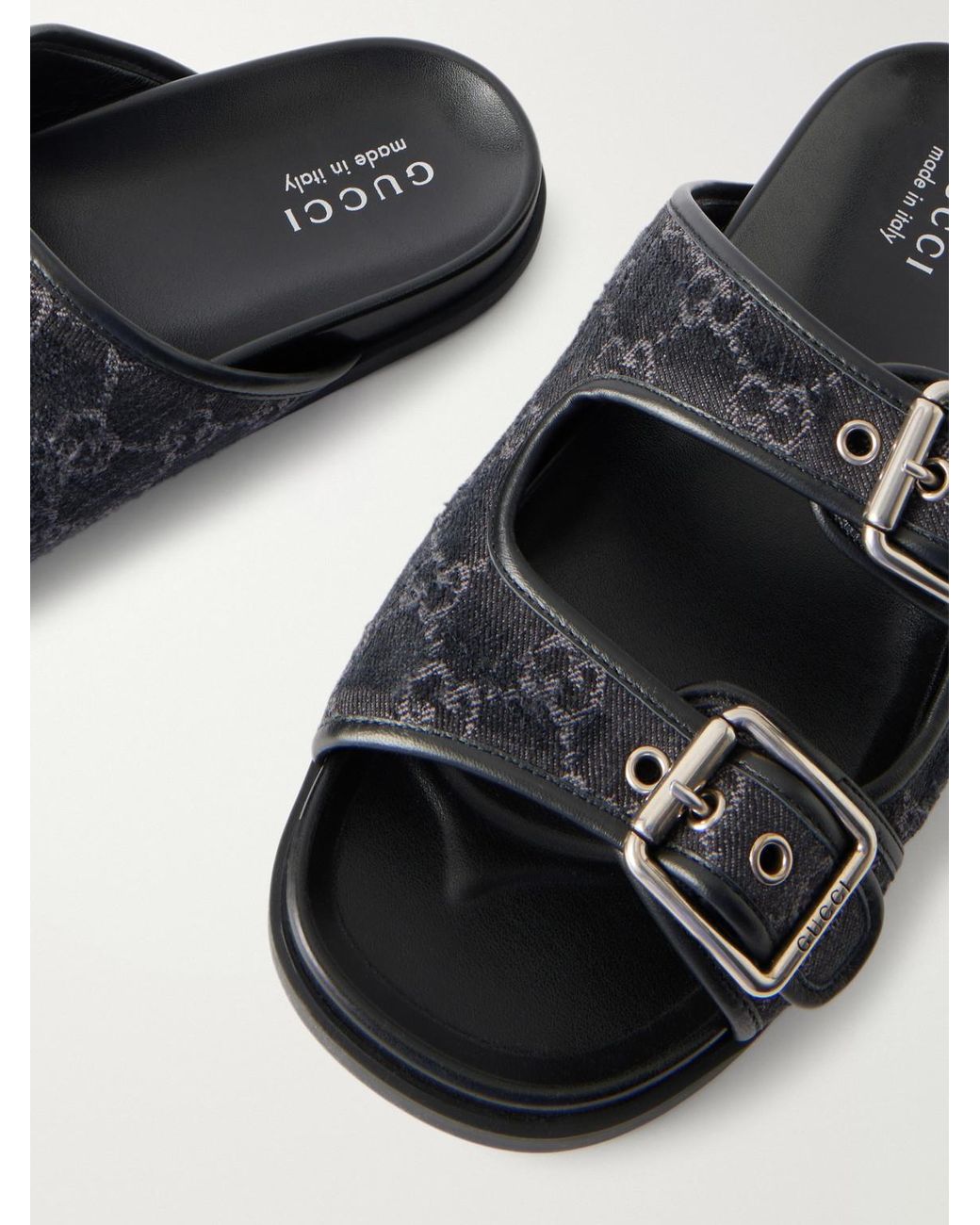 Gucci White Logo-Jacquard Leather-Trimmed Canvas Sandals for men