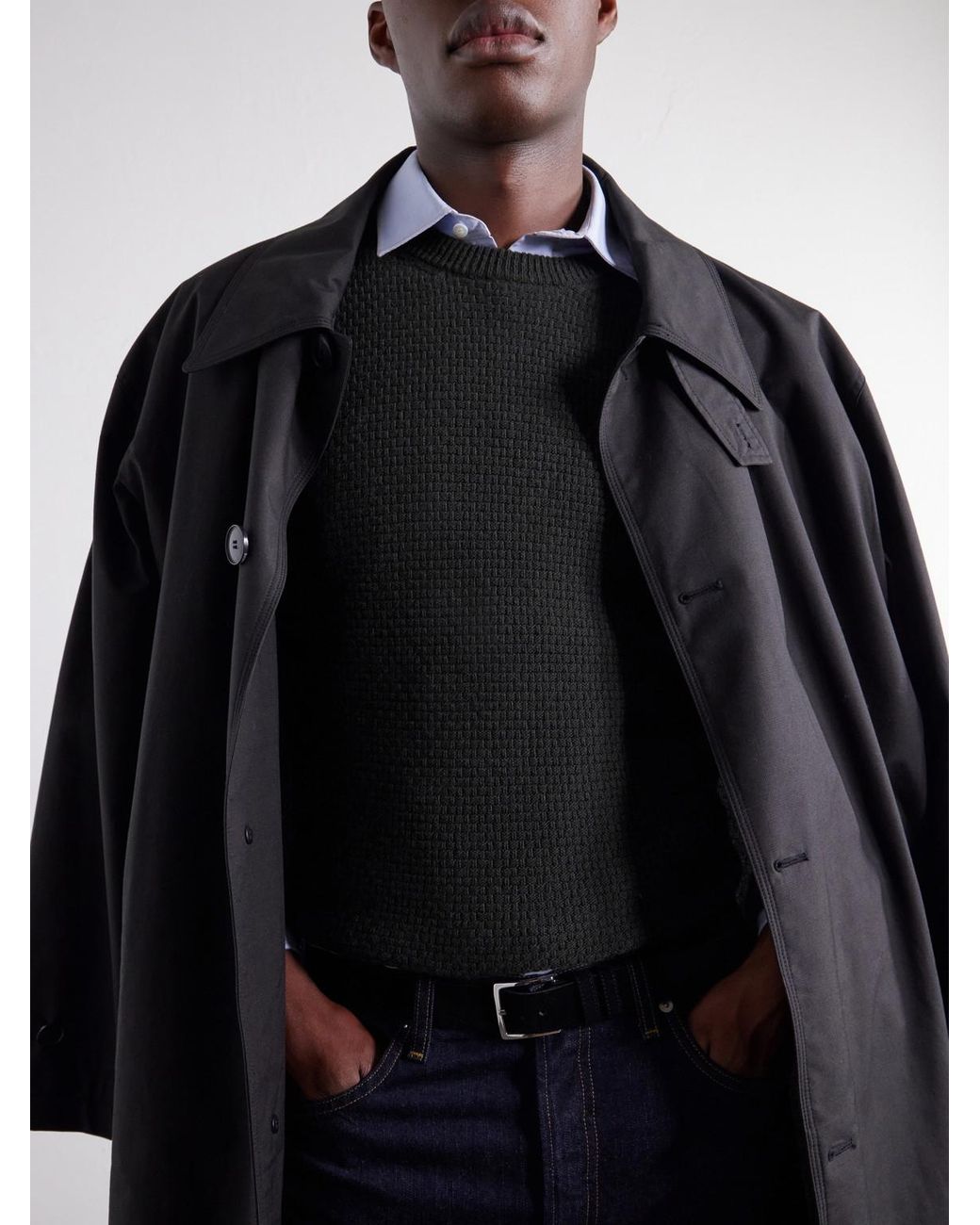 Inis Meáin Black Caoladóir Merino Wool And Cashmere-Blend Waffle Sweater for men