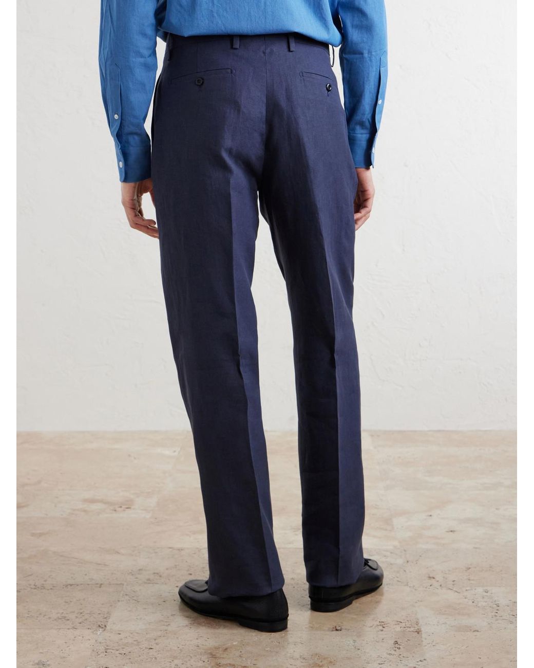 Rubinacci Blue Ciro Straight-leg Linen Suit Trousers for men