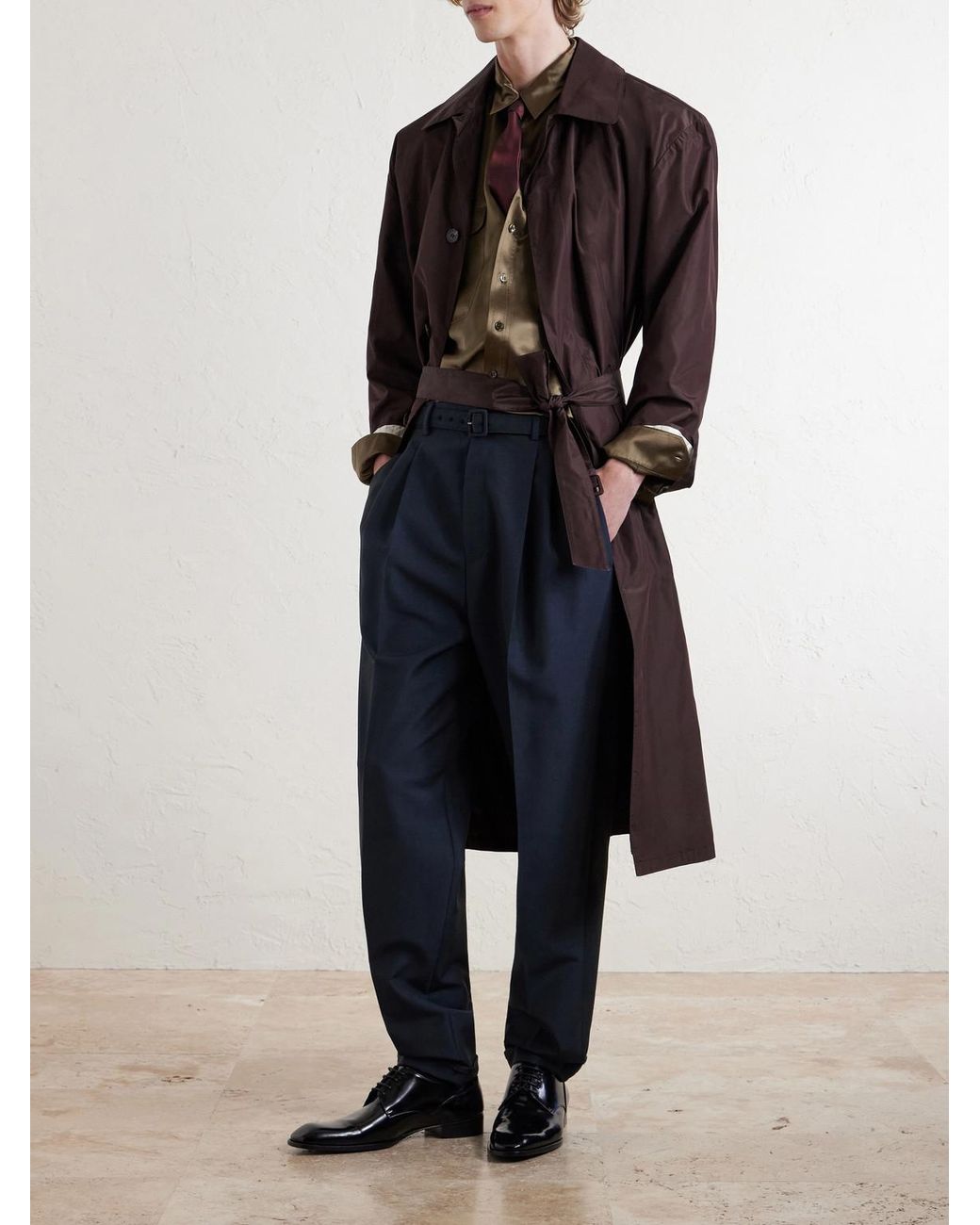 Saint Laurent Blue Tapered Pleated Wool And Mohair-blend Trousers for men