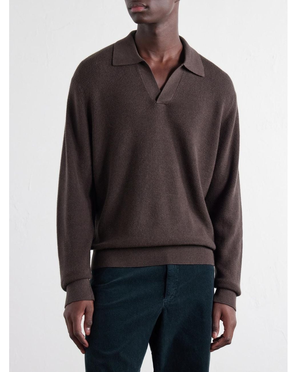 NN07 Brown Hope Rib 60060 Organic Cotton And Cashmere-Blend Polo Shirt for men