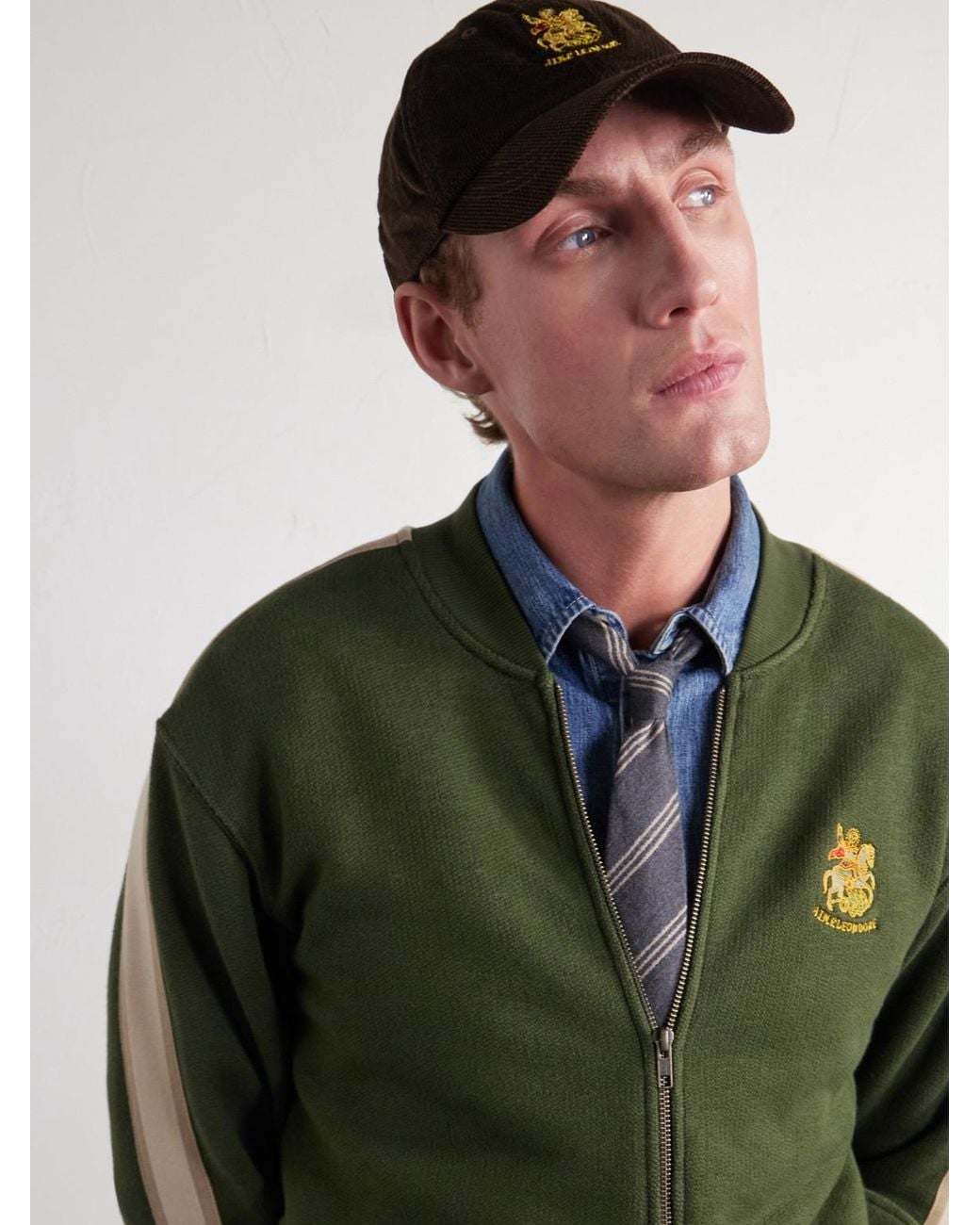Aimé Leon Dore Brown St. George Logo-Embroidered Cotton-Dobby Corduroy Cap for men