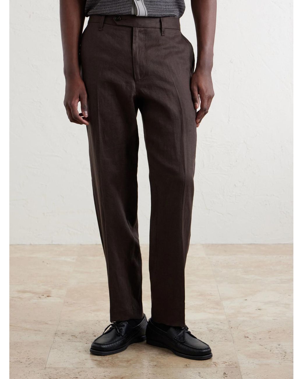 Rag & Bone Gray Evan Straight-Leg Pleated Linen Trousers for men