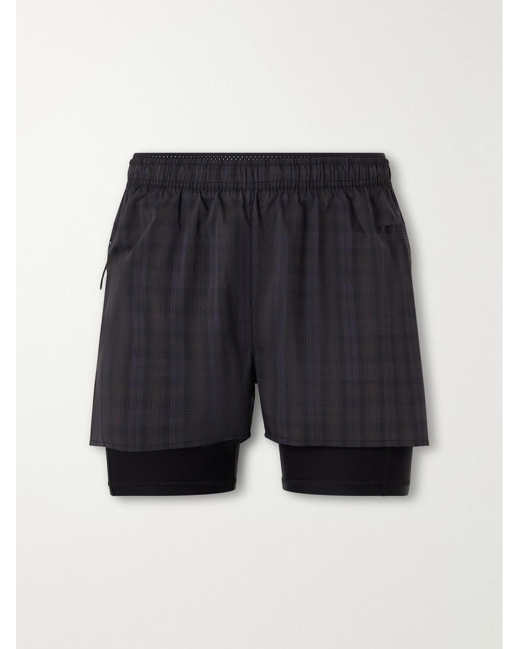 Literary Sport Blue Myles Layered Checked Shell And Stretch-Jersey Running Shorts for men