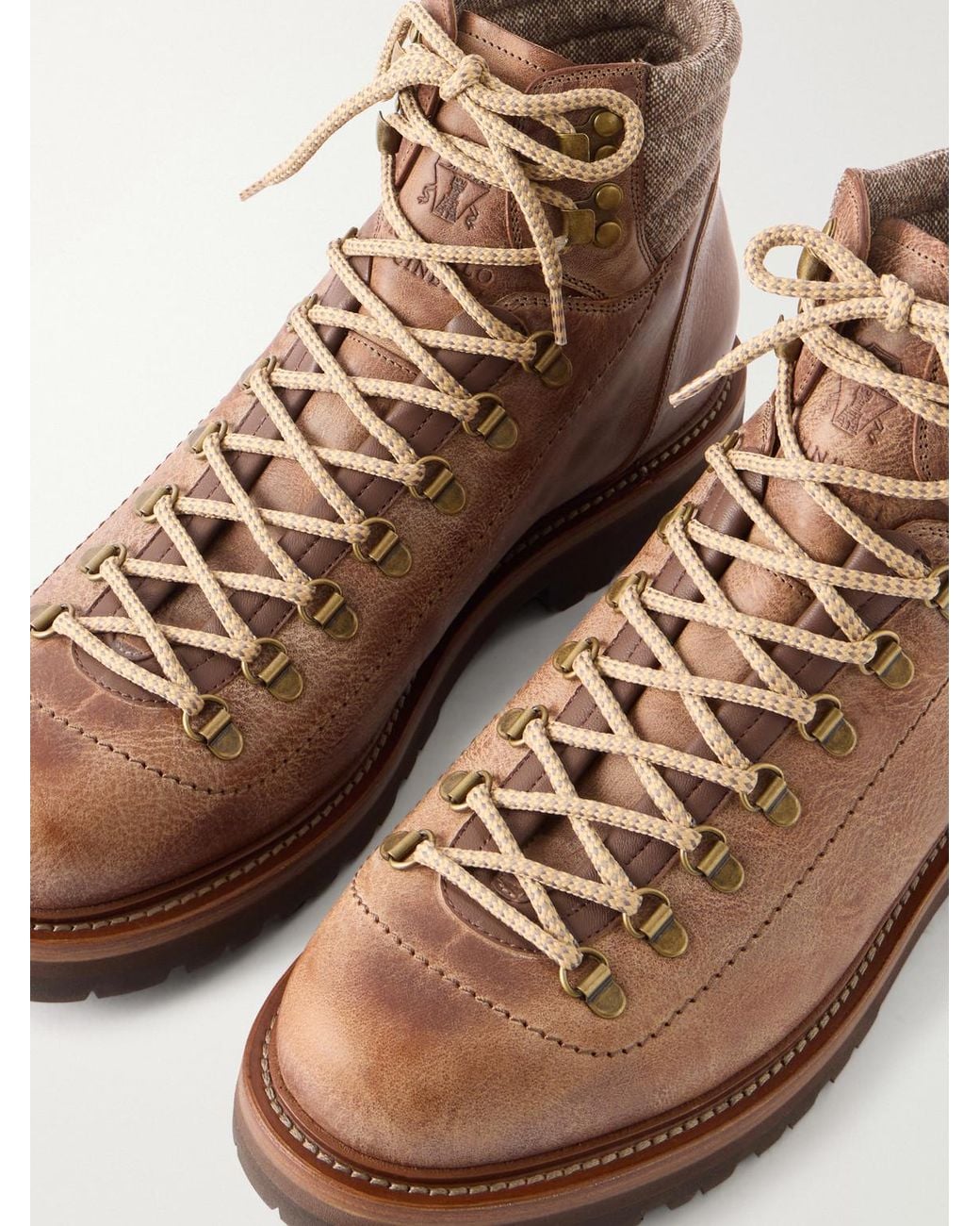 Brunello Cucinelli Brown Leather Hiking Boots for men
