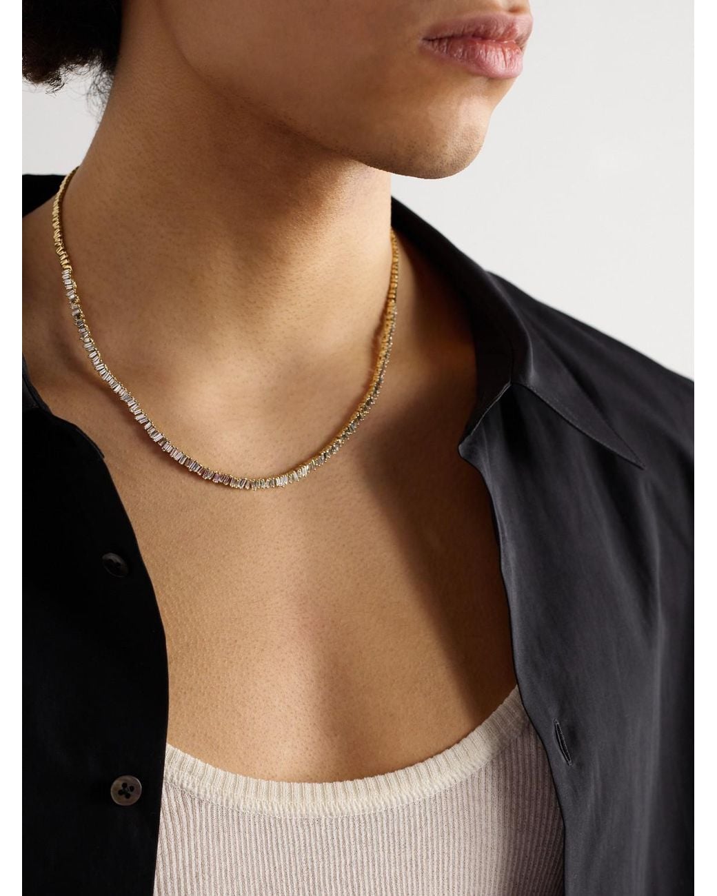 Suzanne Kalan Black 18-Karat Diamond Tennis Necklace for men