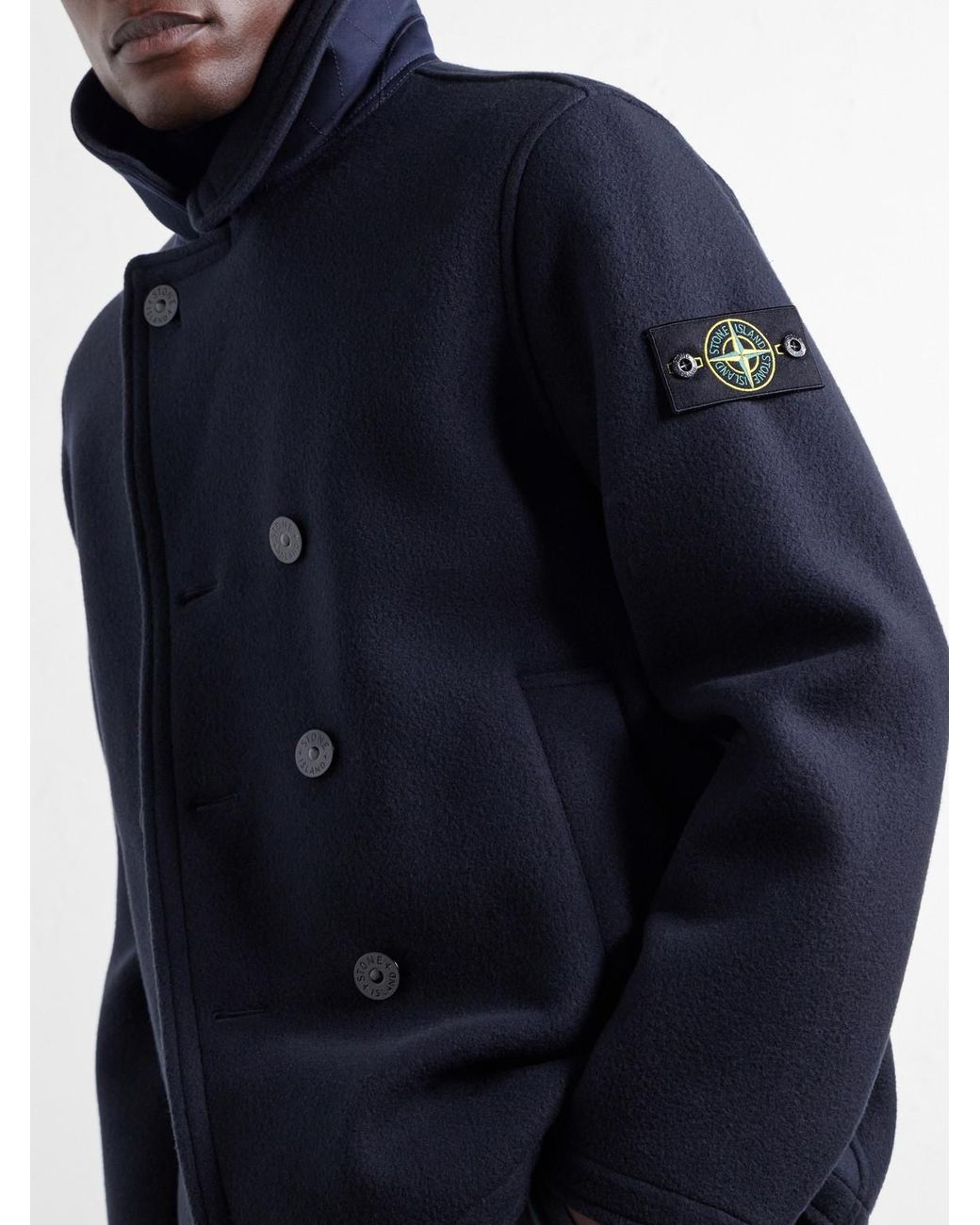 Stone Island Blue Double-Breasted Melton Wool And Cashmere-Blend Twill Coat for men