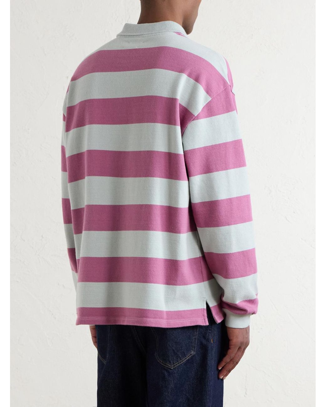Aimé Leon Dore Pink Striped Cotton-Jersey Polo Sweater for men