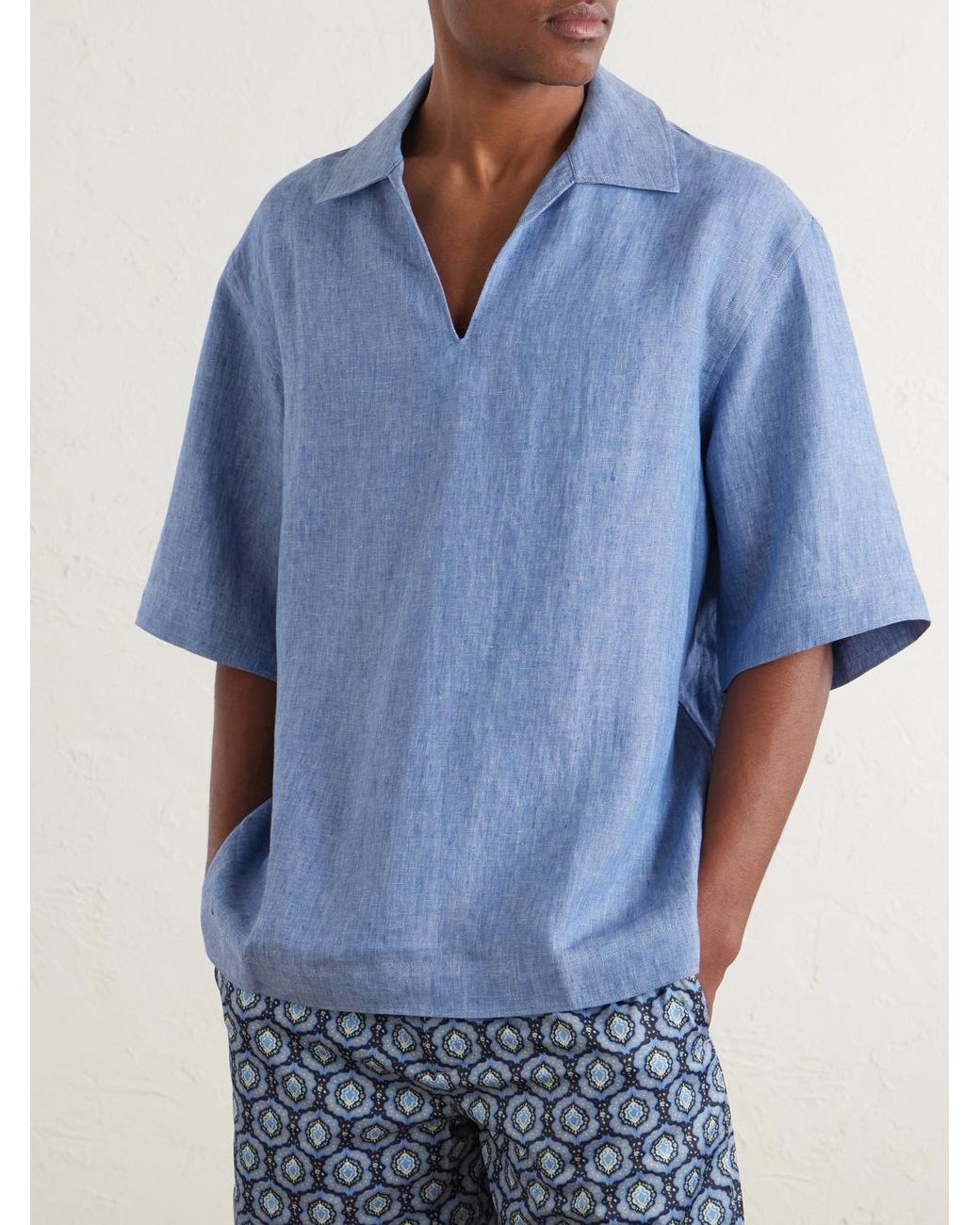 Orlebar Brown Blue Vincent Linen Polo Shirt for men