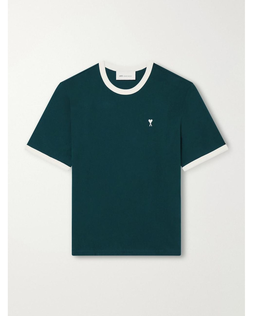 AMI Green Logo-Embroidered Cotton-Jersey T-Shirt for men