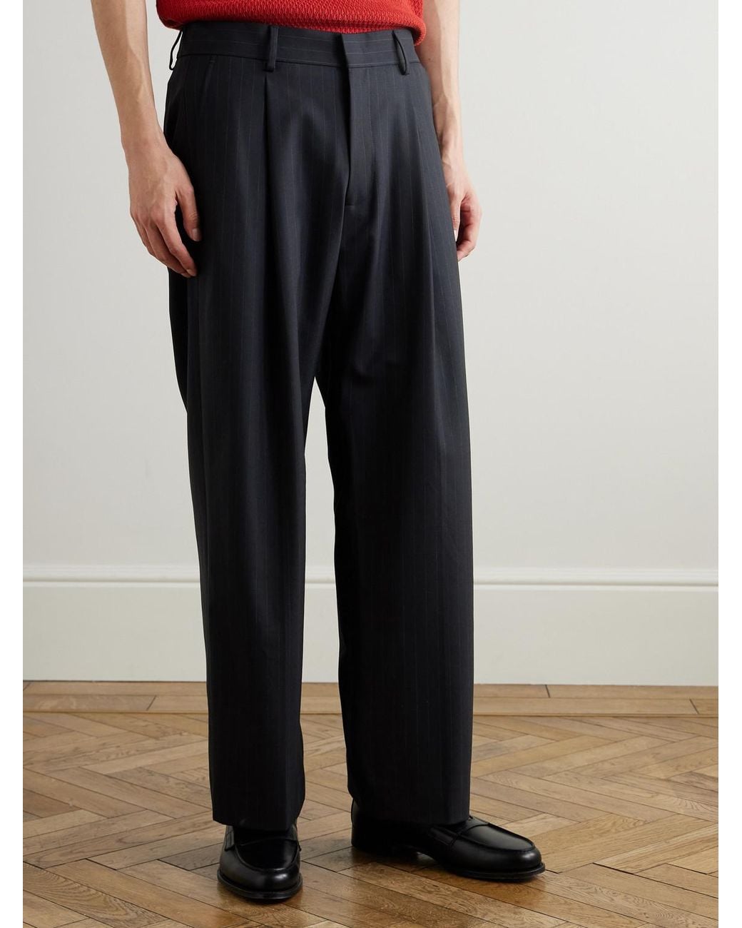 NN07 Blue Kay 10037 Wide-Leg Pleated Pinstriped Woven Trousers for men