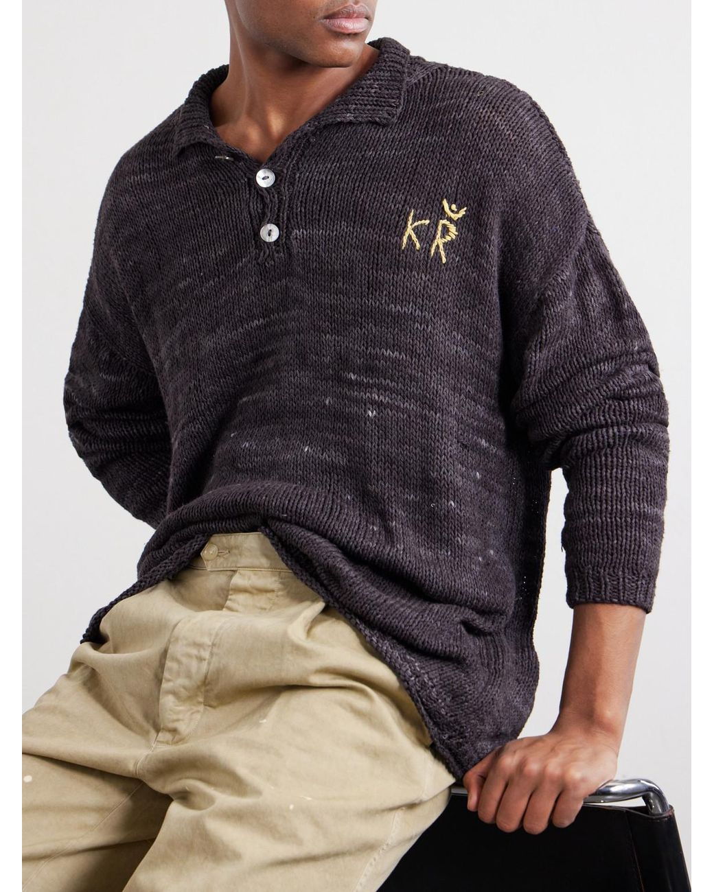 Kartik Research Blue Eri Logo-Embroidered Knitted Silk Polo Shirt for men