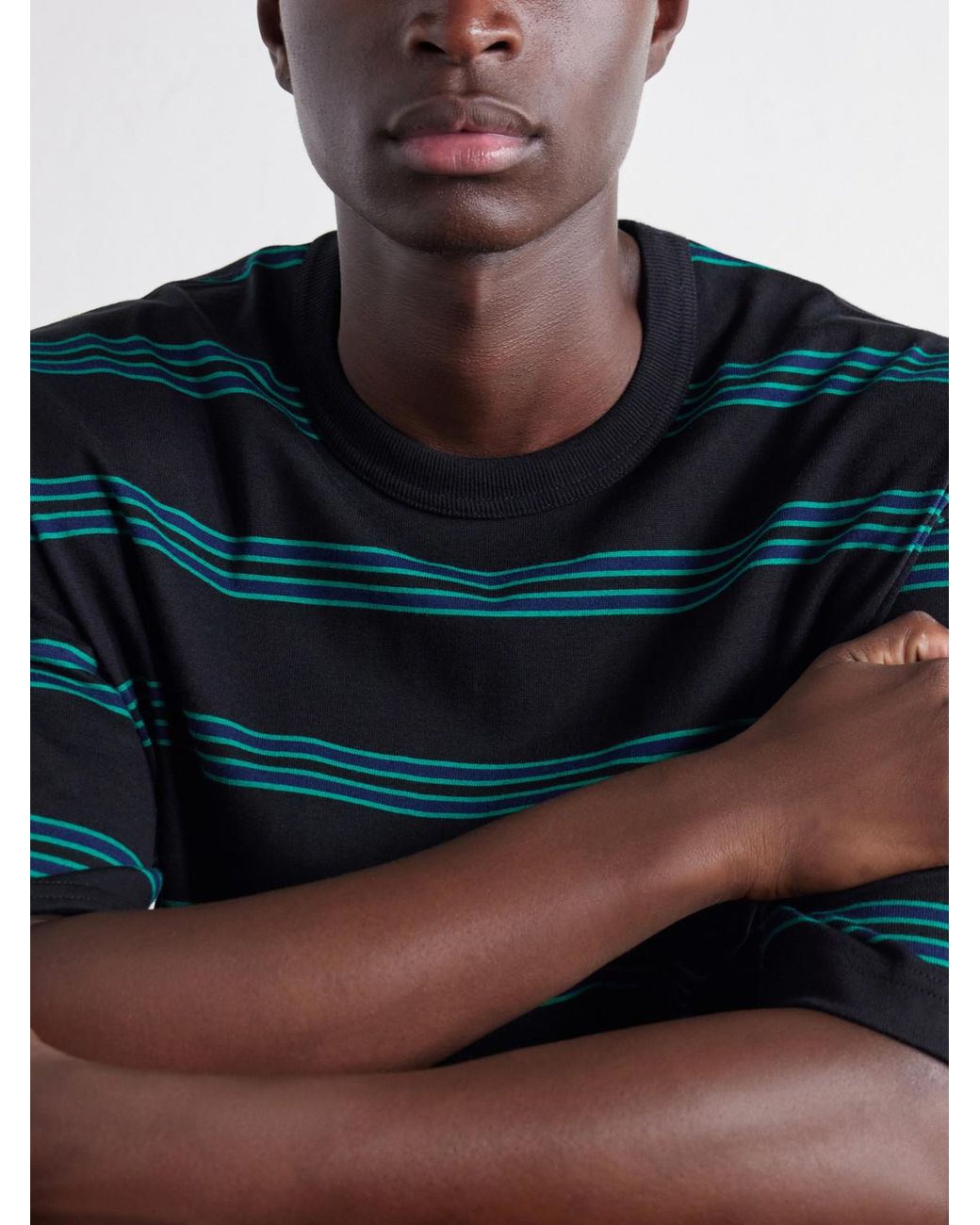 Comme des Garçons Green Striped Cotton-Jersey T-Shirt for men