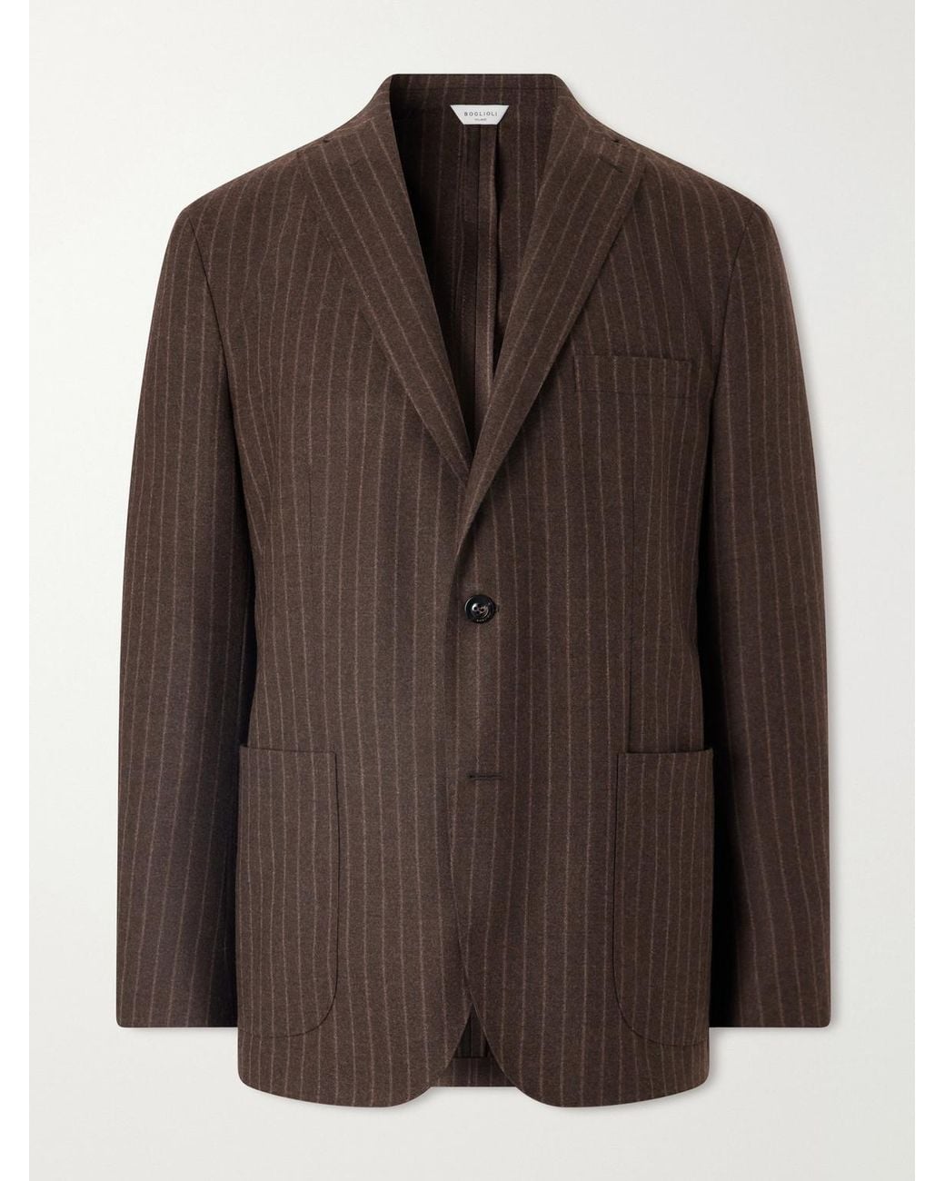Boglioli Brown Pinstriped Virgin Wool-Flannel Suit Jacket for men