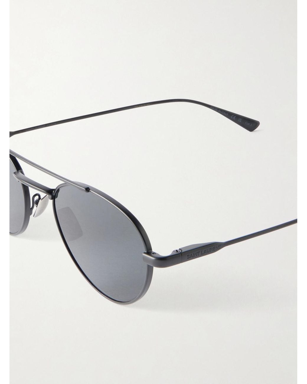 Saint Laurent Blue Double-Bridge Round-Frame Metal Sunglasses for men