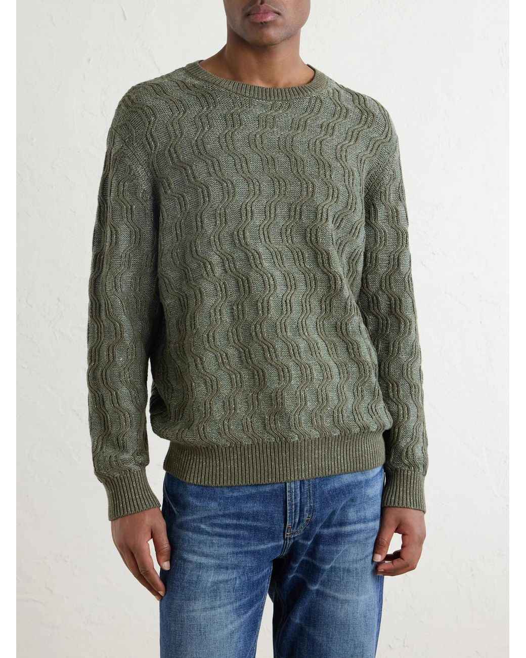 Aimé Leon Dore Green Cable-Knit Cotton-Blend Sweater for men