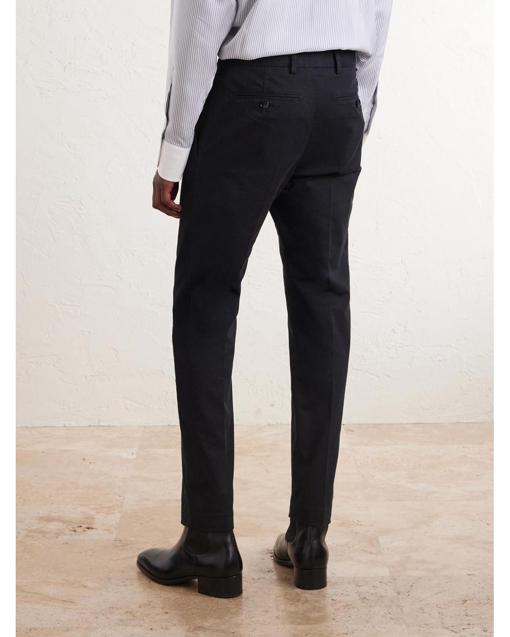 Tom Ford Blue Tapered Cotton-Blend Twill Trousers for men