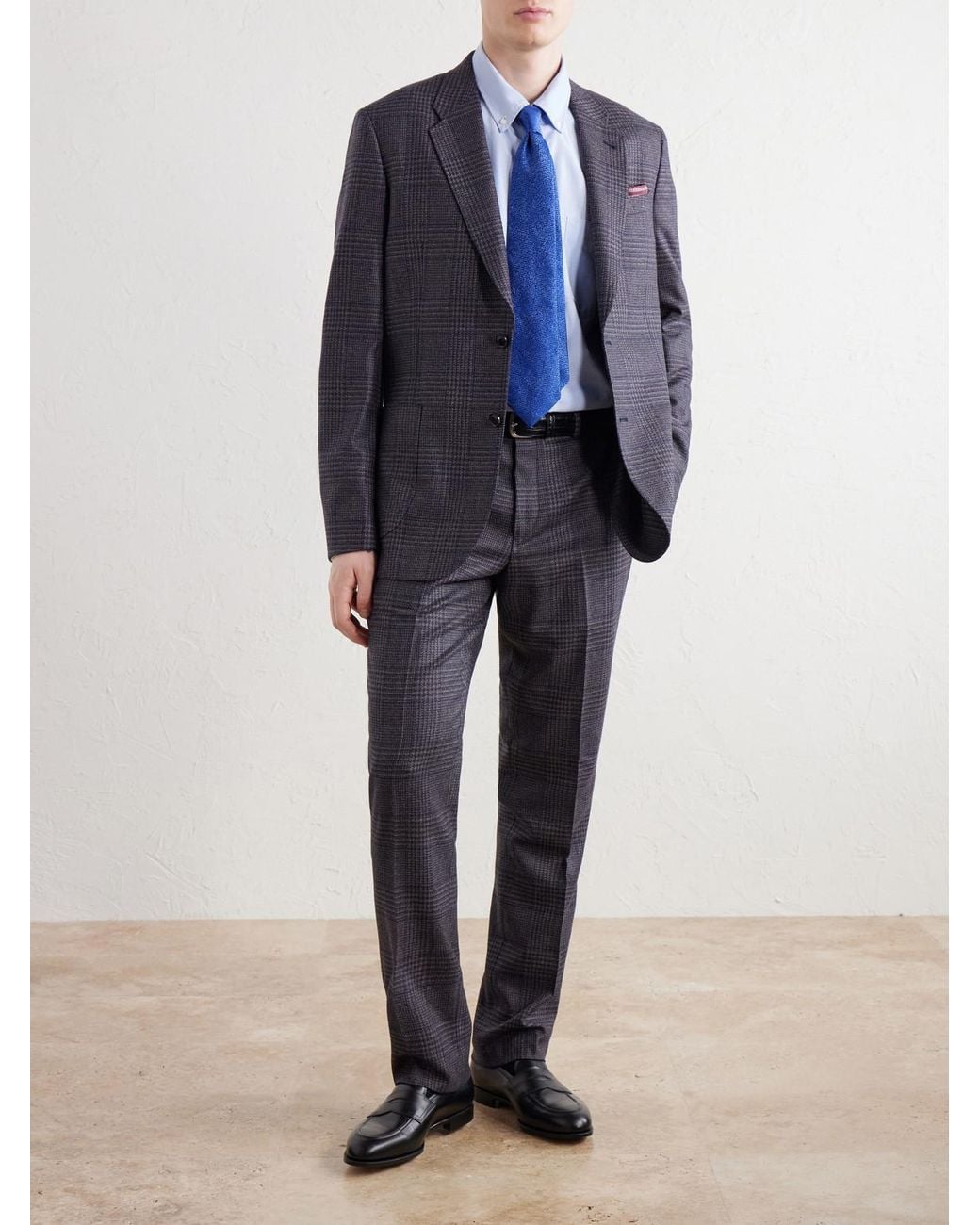Paul Smith Blue Prince Of Wales Checked Wool And Silk-Blend Suit Jacket for men