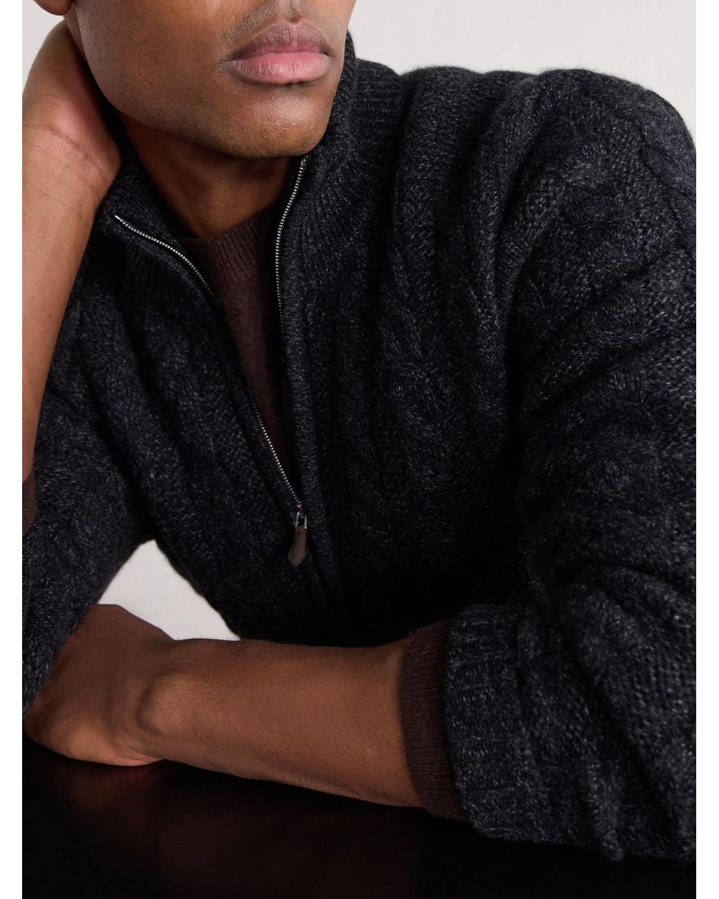N.Peal Cashmere Blue Richmond Cable-Knit Cashmere Cardigan for men