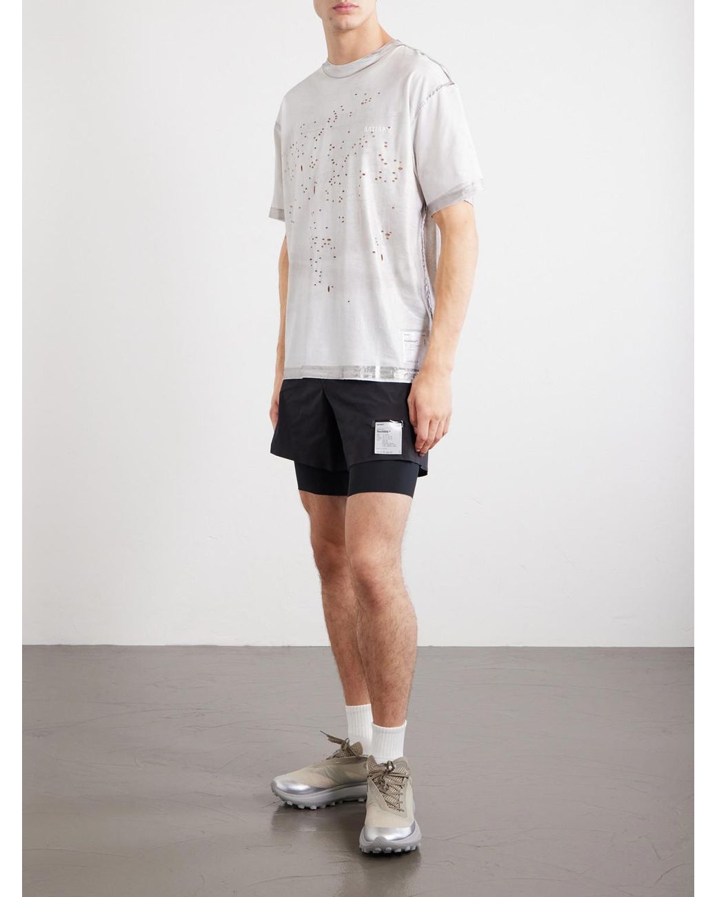 Satisfy White Logo-Print Distressed Mothtech Cotton-Jersey T-Shirt for men
