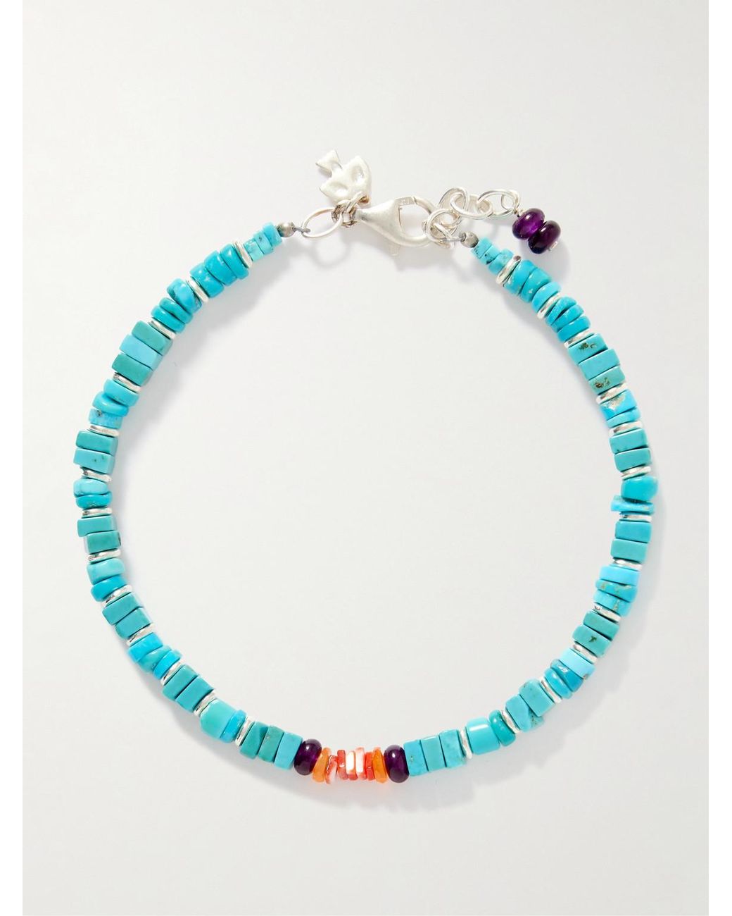 Peyote Bird Blue Wavebreaker Sterling Multi-Stone Beaded Bracelet for men