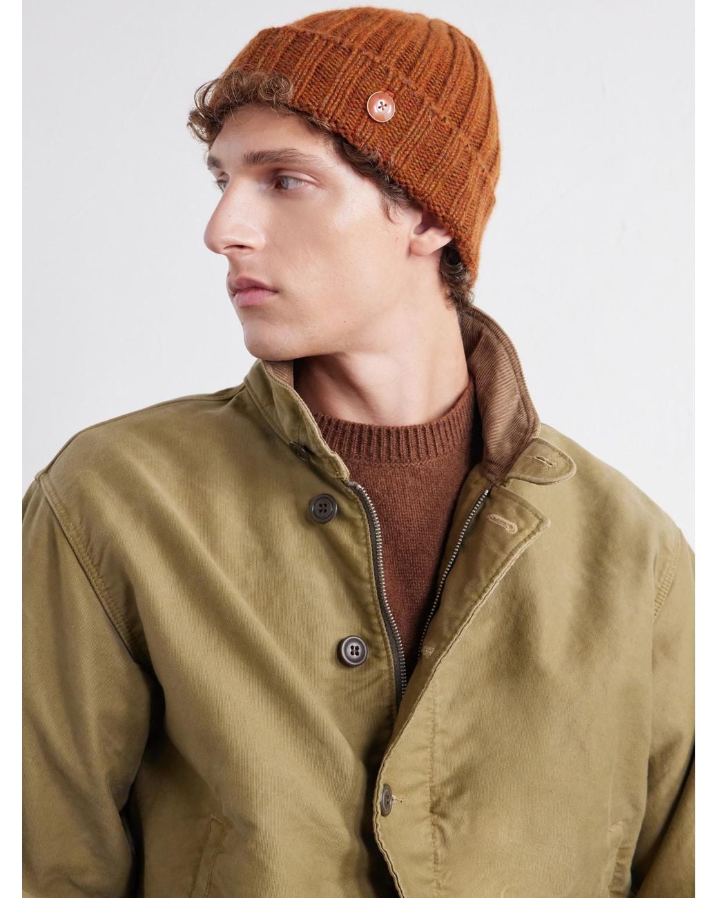 God's True Cashmere Brown Carnelian-Embellished Ribbed Cashmere Beanie for men