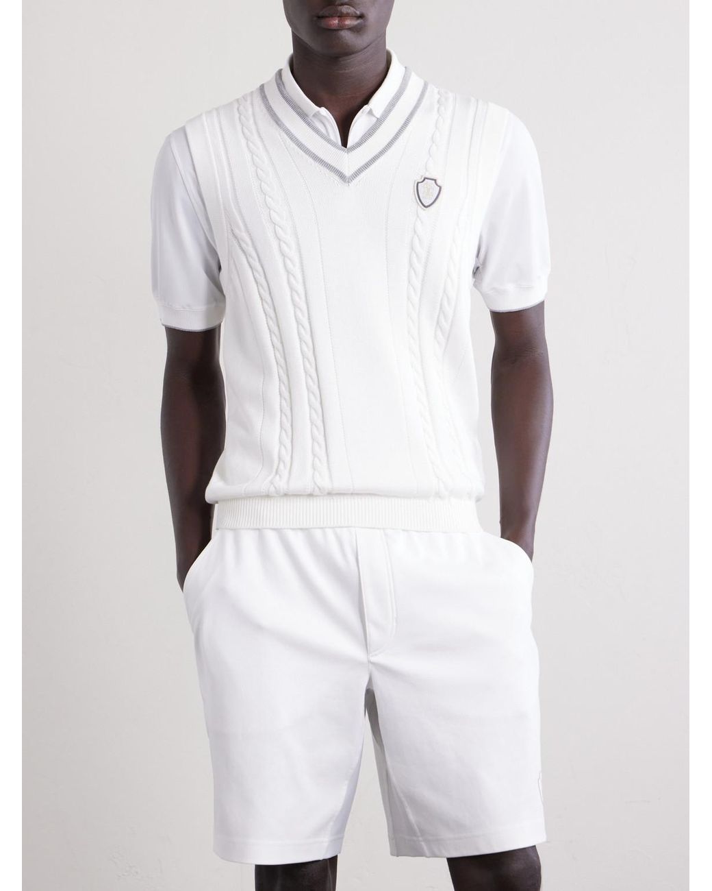 Brunello Cucinelli White Logo-Appliquéd Cotton Sweater Vest for men