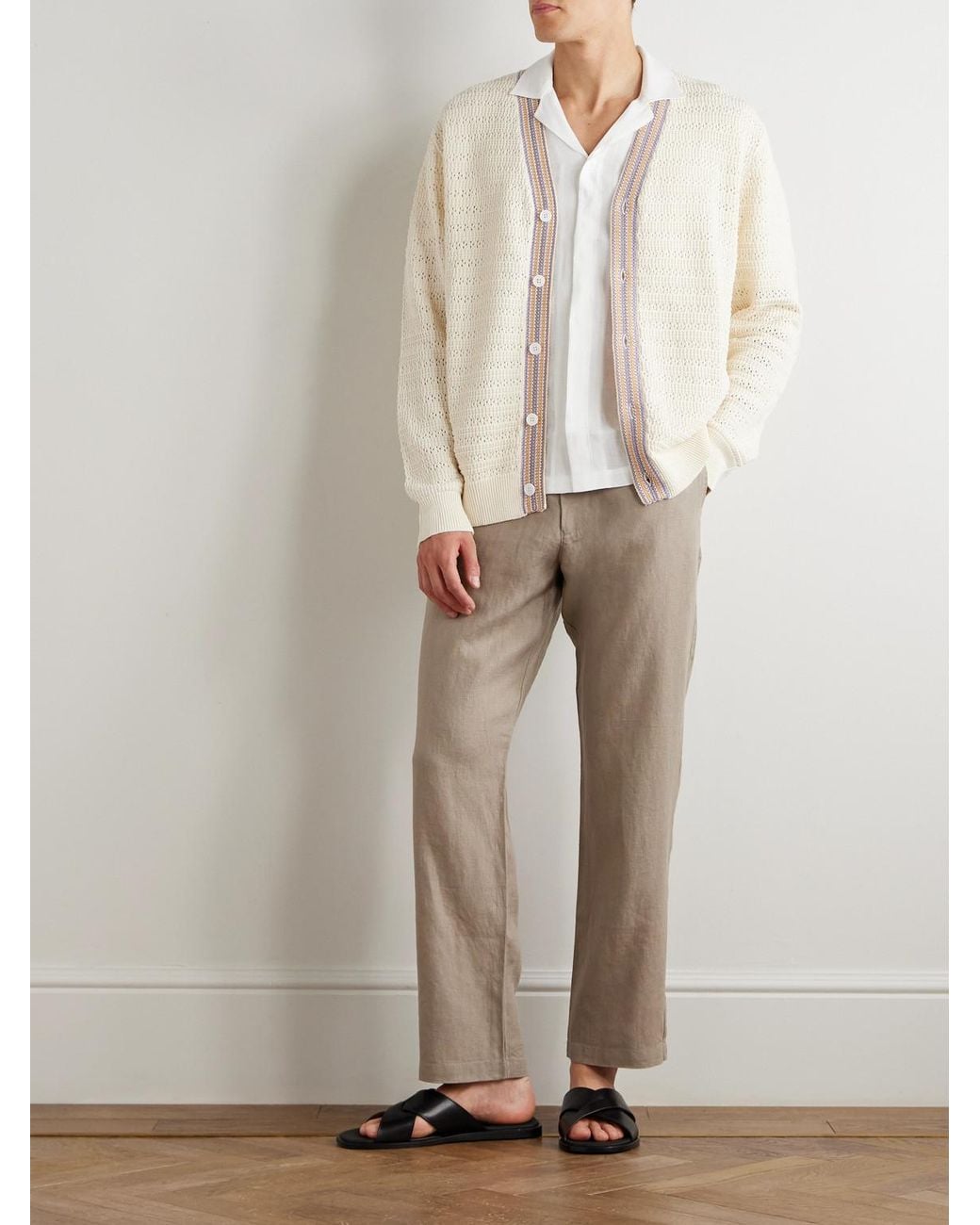 NN07 Natural Aden 1454 Straight-leg Woven Linen Trousers for men