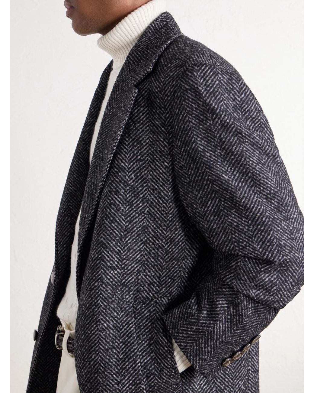 Brunello Cucinelli Blue Herringbone Twill Coat for men