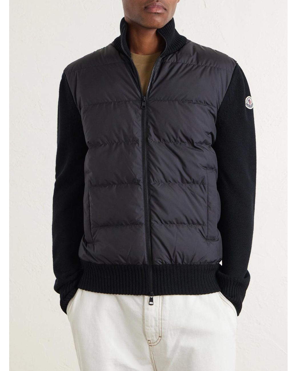 Moncler Blue Panelled Virgin Wool And Quilted Shell Down Zip-Up Cardigan for men