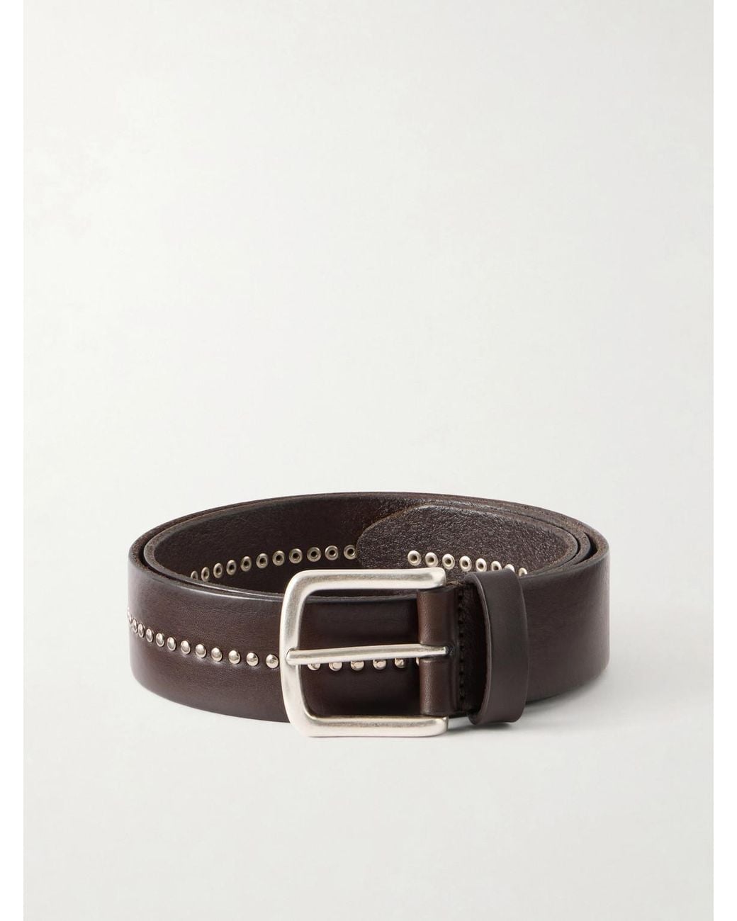 Andersons Brown 3Cm Stud-Embellished Leather Belt for men