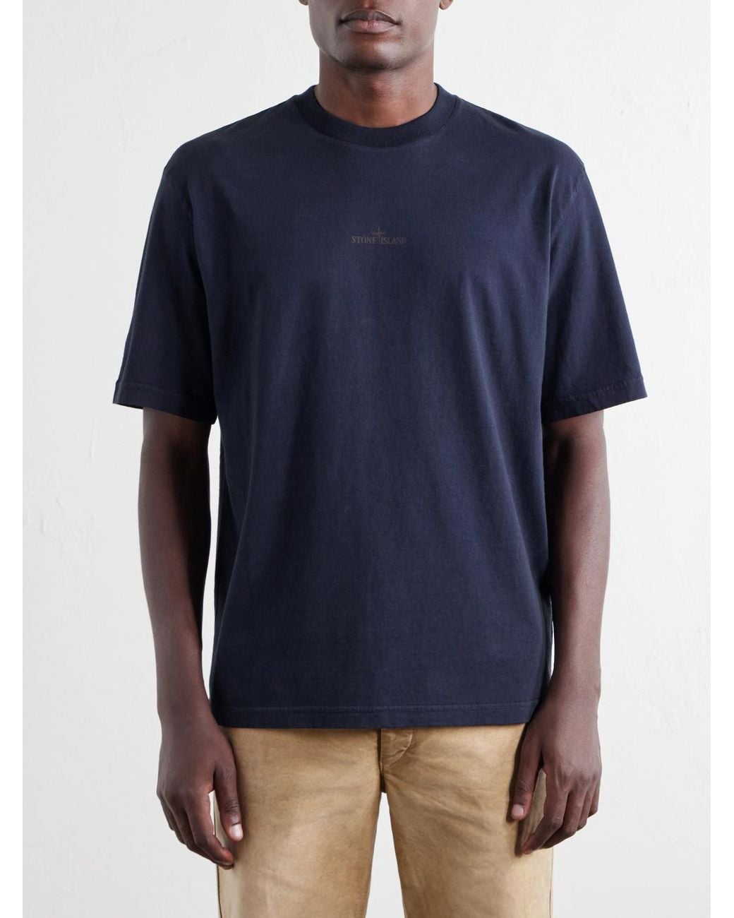 Stone Island Blue Garment-Dyed Printed Organic Cotton-Jersey T-Shirt for men