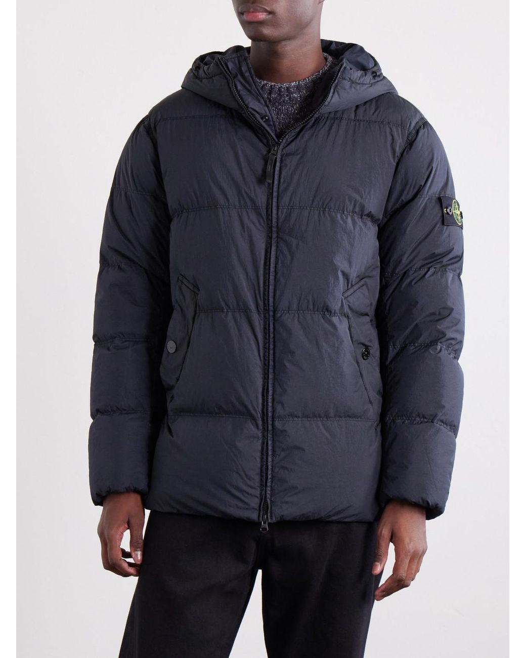 Stone Island Blue Hooded Garment-Dyed Crinkle Reps Ny Shell Down Jacket for men