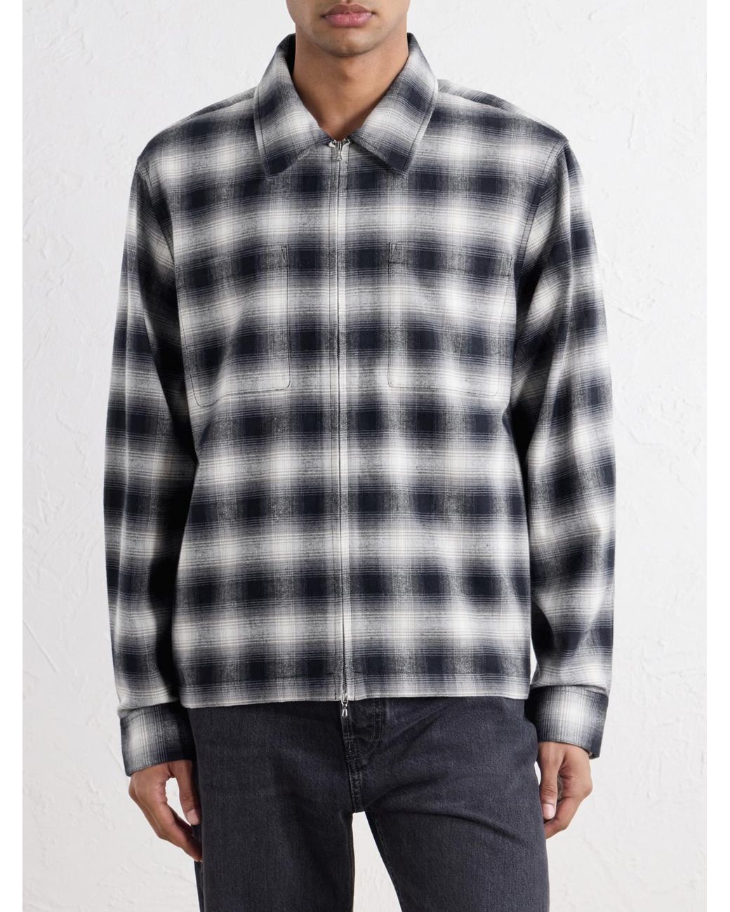Corridor NYC Blue Zoclao Checked Zip-Up Cotton Jacket for men