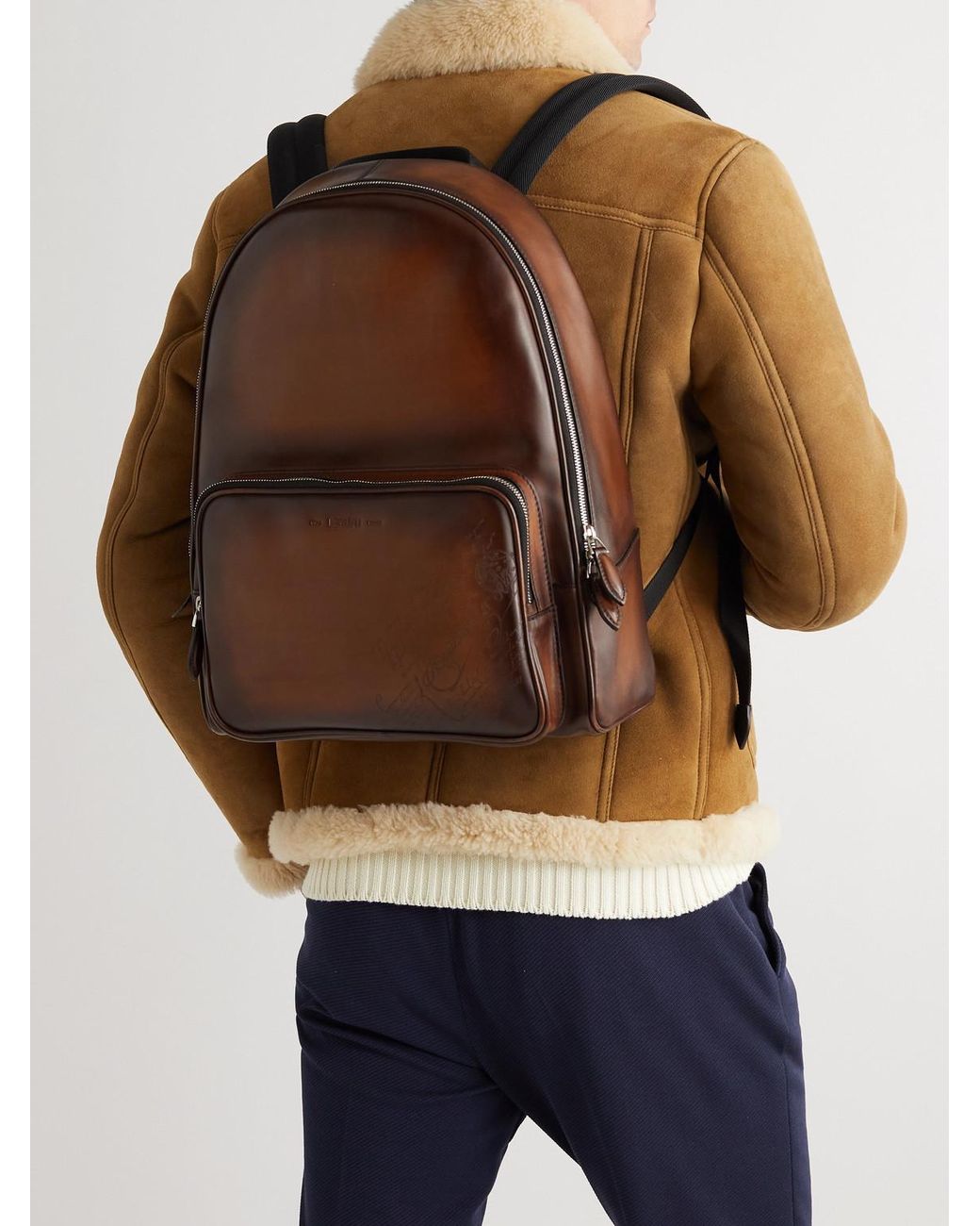 Berluti Brown Time Off Scritto Venezia Leather Backpack for men